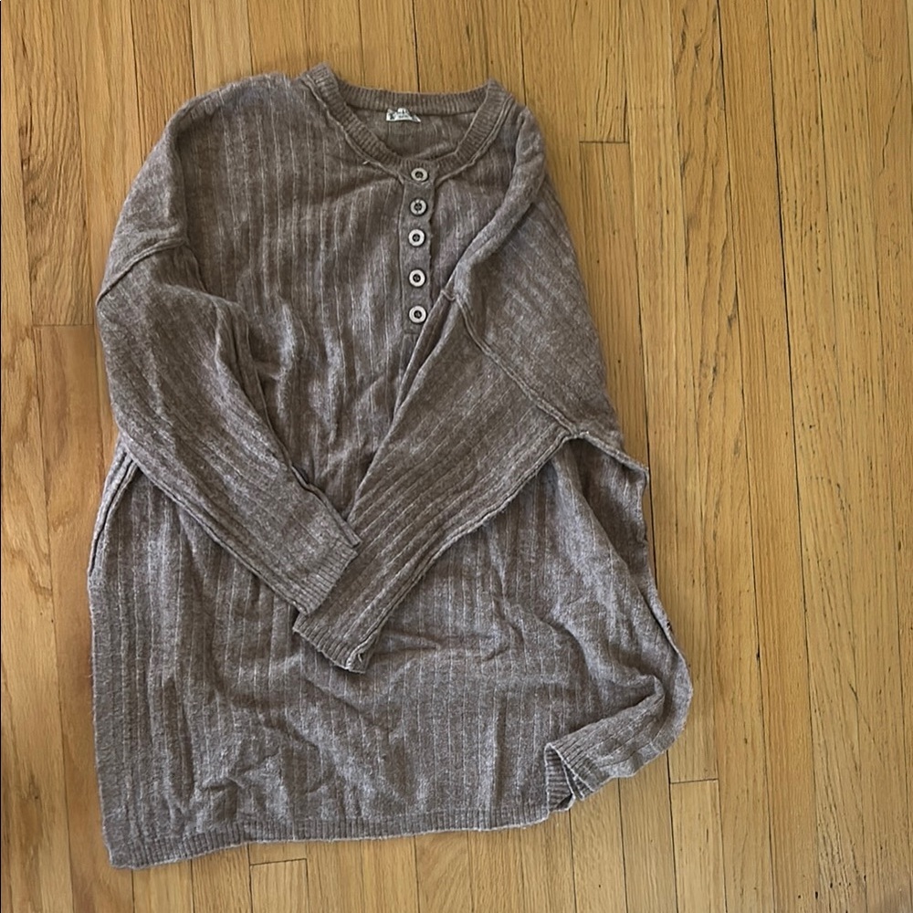 Free People Brown Ribbed Long Sleeve Top